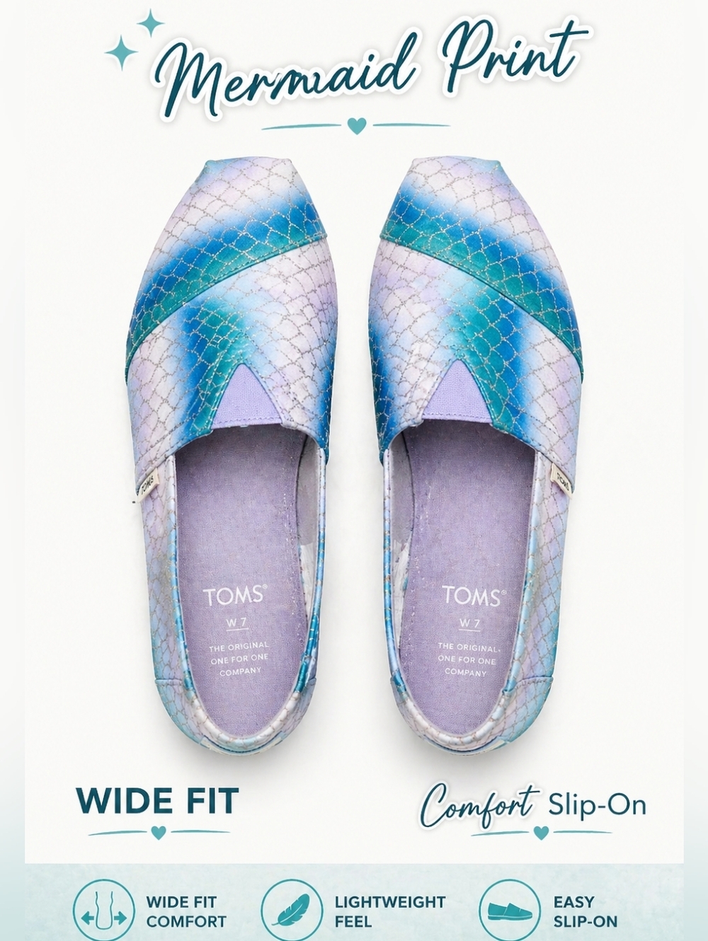 TOMS Mermaid Scale Glitter Slip-On Flats W6 Wide Blue Ombre Comfort Shoes